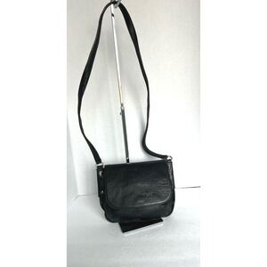 PERLINA NEW YORK BLACK LEATHER CROSSBODY FLAP FRONT PURSE